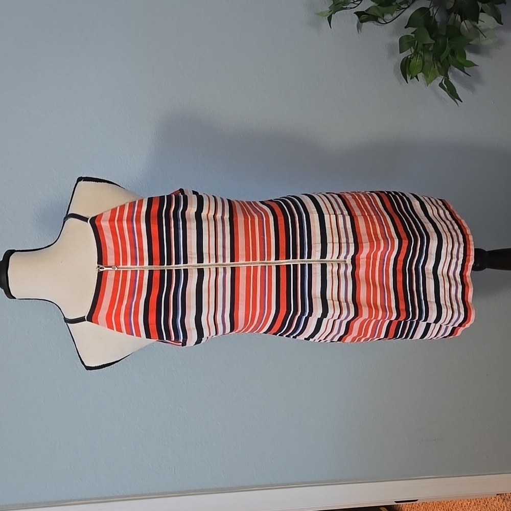 TOMMY HILFIGER Linen Halter Sheath Midi Dress Sz 12 Colorblock Preppy Collegiate - Picture 6 of 12